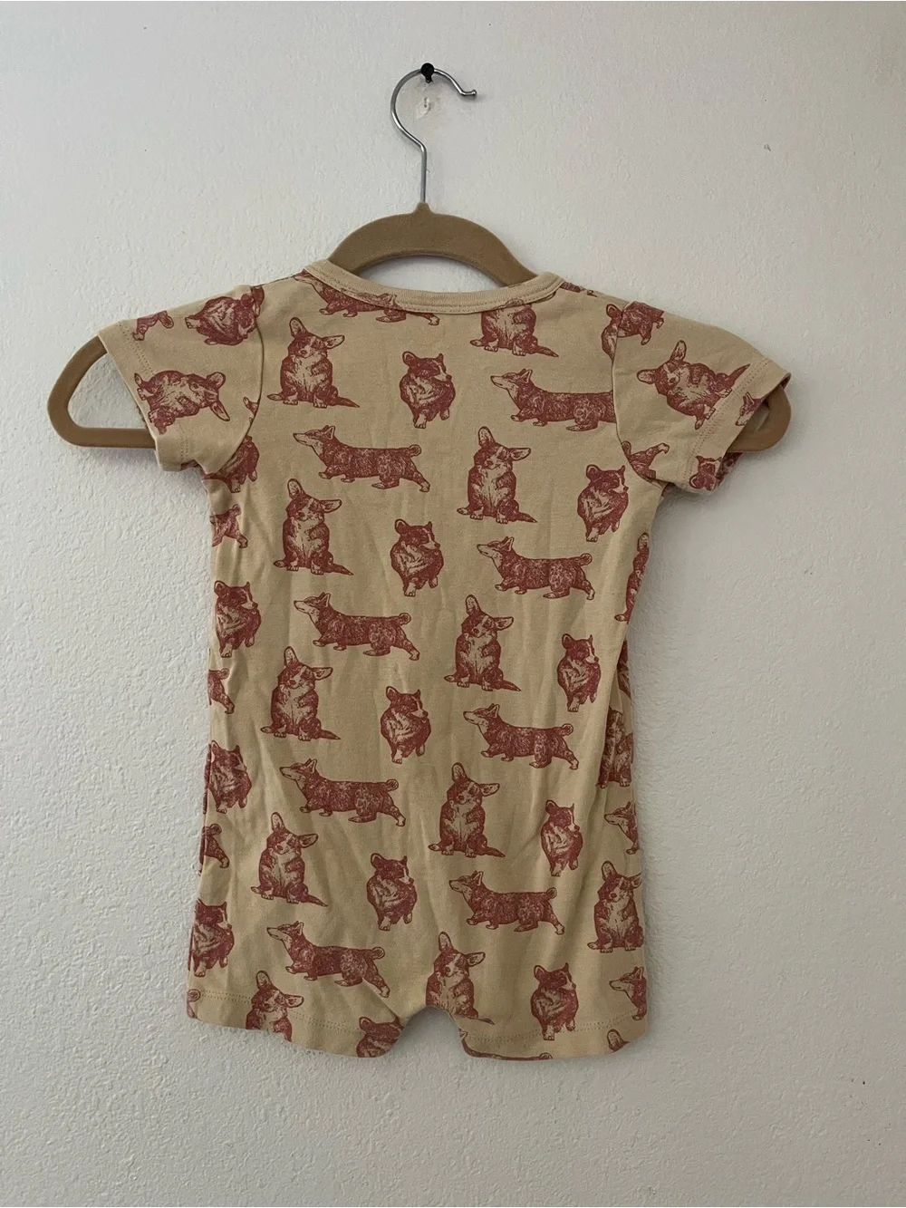 kate quinn Tan One-Piece Romper with Rust Corgi Print